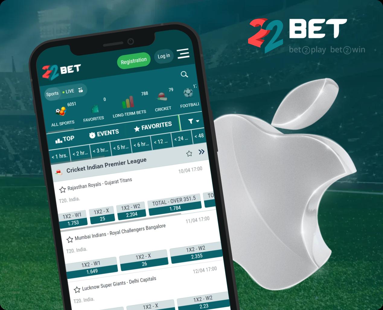Screenshot der 22bet App Oberfläche